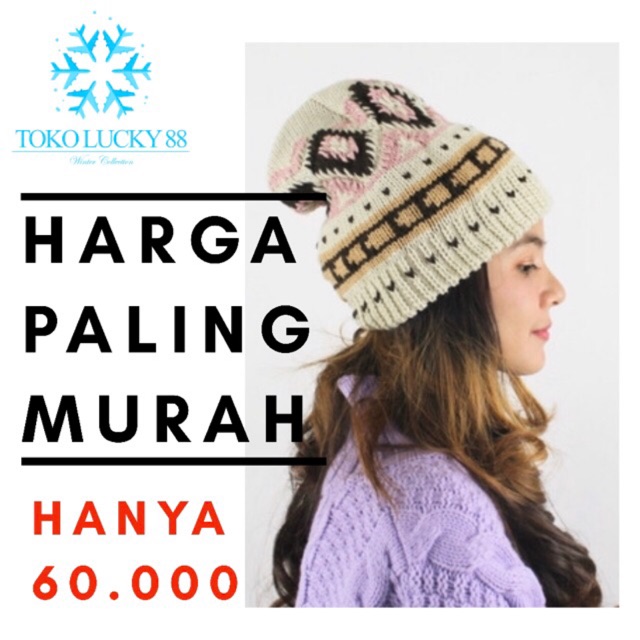 IMPORT Topi Kupluk Rajut Wool Pom Pom Hat Beanie Trible Soft