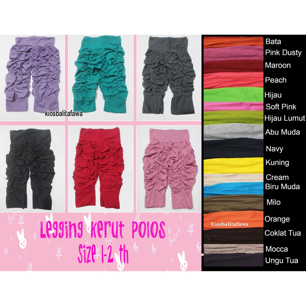 Legging Kerut Polos uk 3-12 bln / Celana Anak Celana Anak Perempuan Celana Legging Murah
