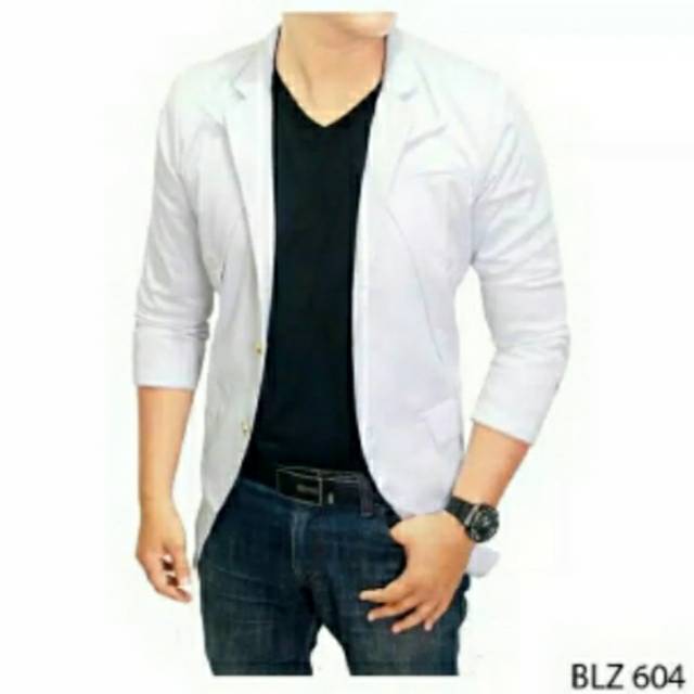 Blazer formal  putih pria lengan panjang