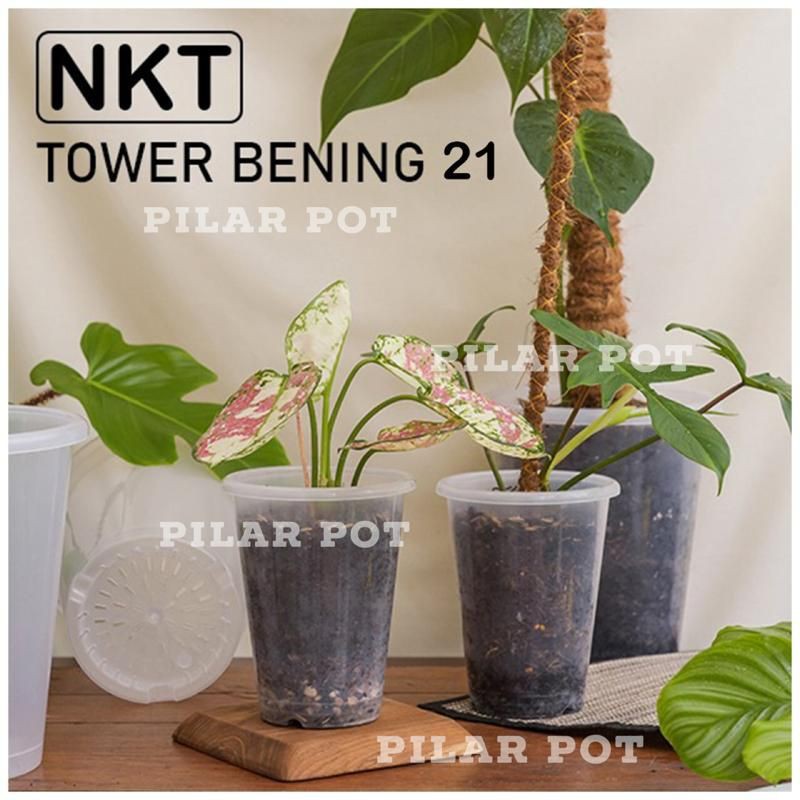 pot bunga tanaman tinggi nkt tower bening trasparan 21cm - nkt tower