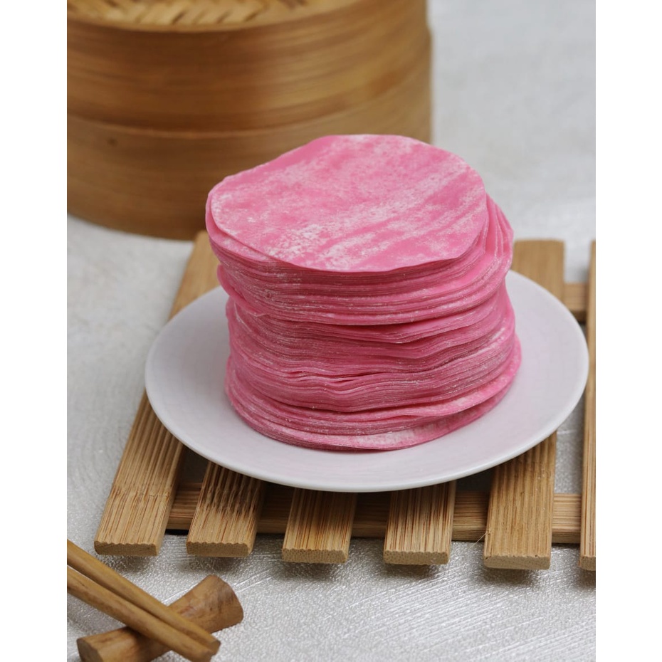 kulit dimsum gyoza dim sum warna pink merah muda tipis elastis 250gr (-+80)