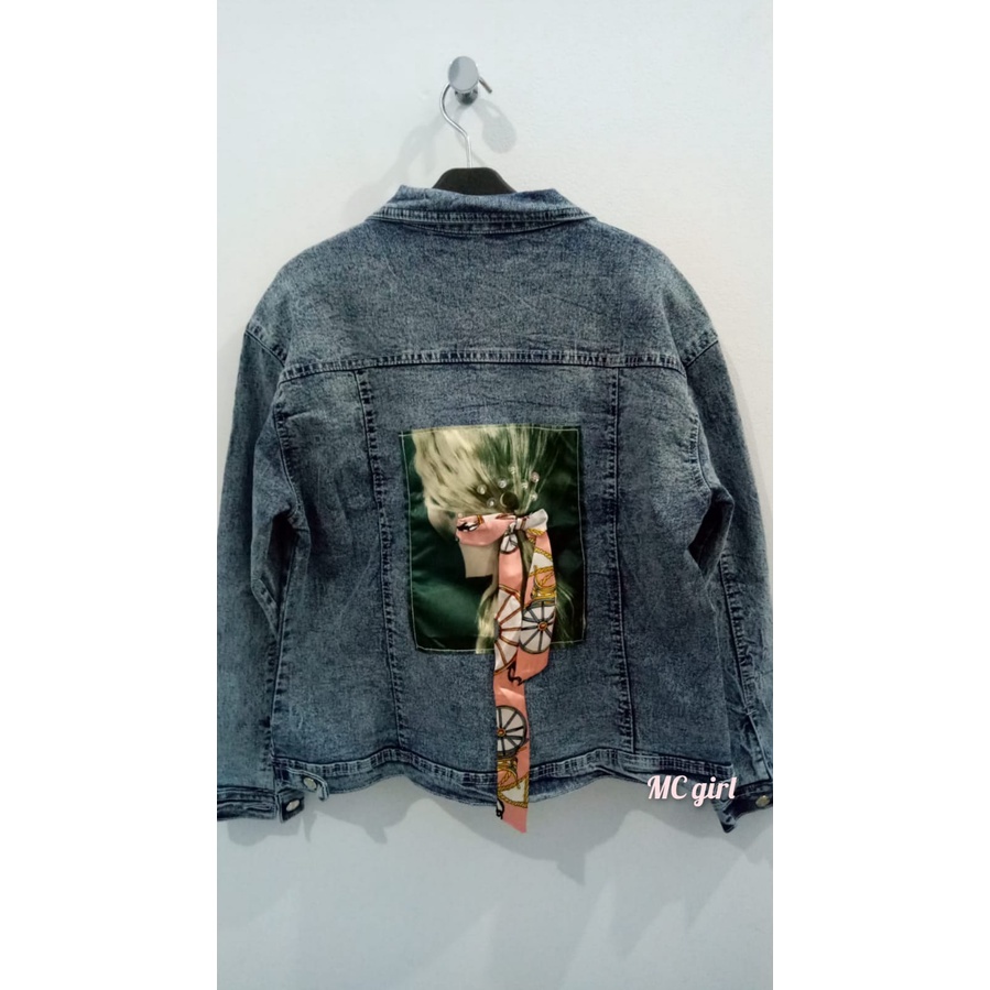 MC girl - Jaket Jeans Snow Gambar Belakang Pita 3D Wanita / Jacket Lepis Gambar Pita Goyang Manik Cewek / Jaket Denim Sequin Model Terbaru