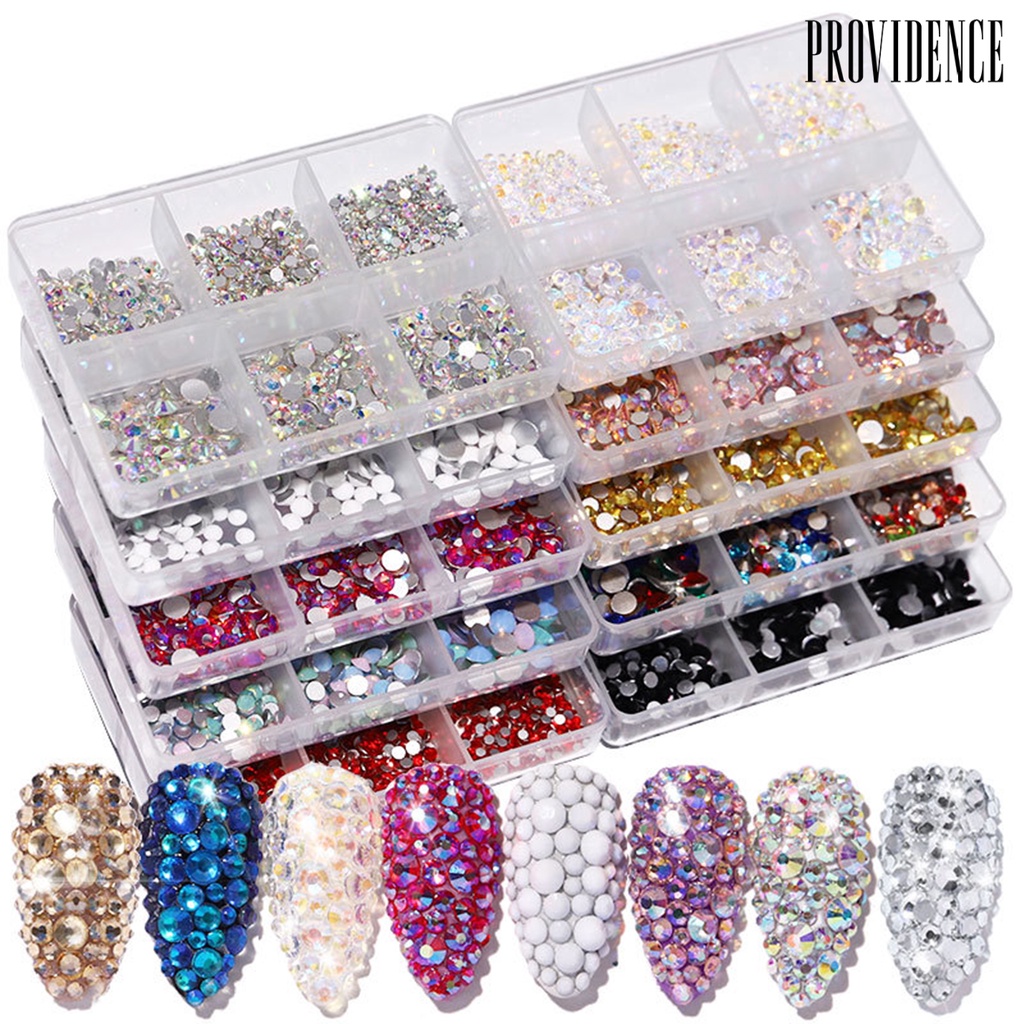 Providence 6 Grids/Box Nail Rhinestone Flat Back Multifunctional Various Shapes Mixed Size AB Nail Art Glitter Decorations for Manicure