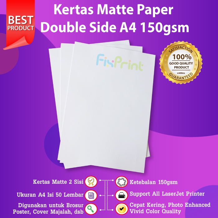 Kertas Matte Double Side A4 150gsm 50 Sheets Photo Paper 150 gram