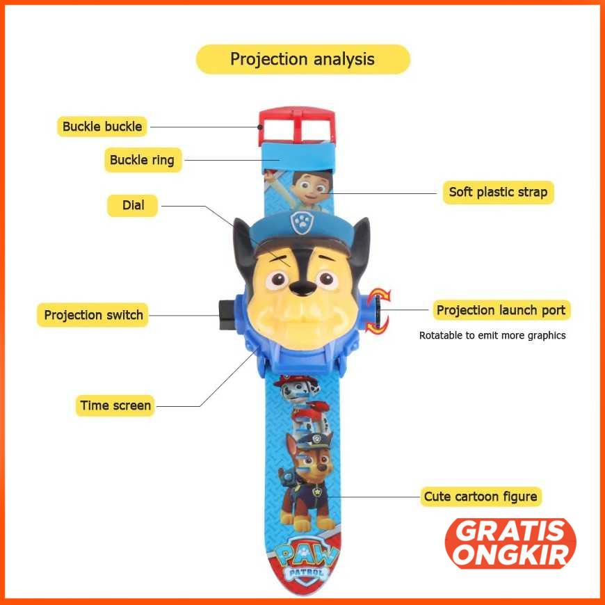 Jam Tangan LED Anak Paw patrol Projection Dog Everest - PP3189