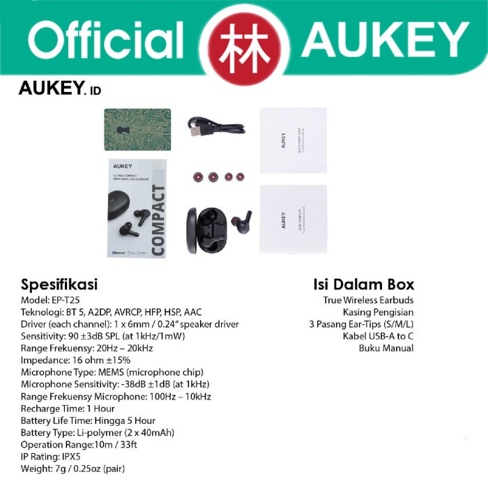 Aukey EP-T25 TWS High Fidelity Audio Earphone Bluetooth