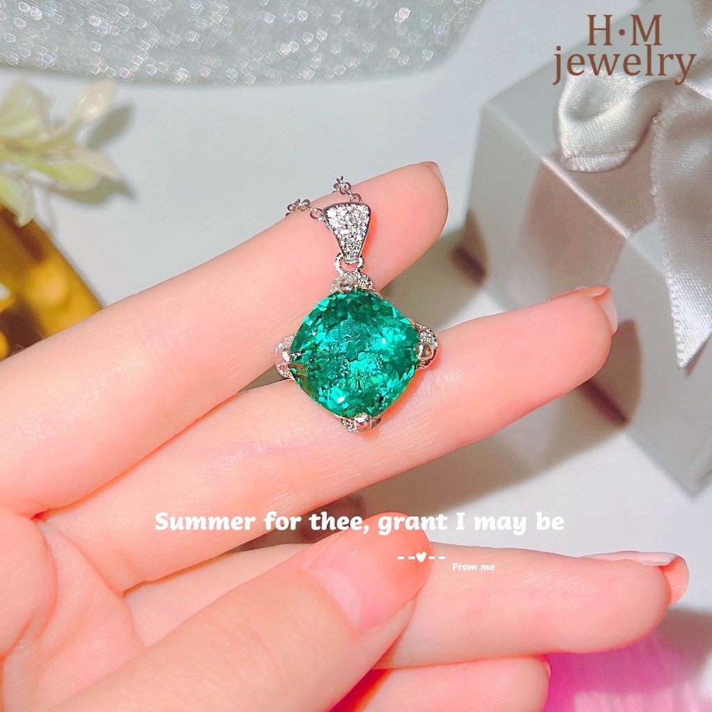 Kalung Rantai Silver S925 Dengan Liontin Batu Topaz Aquamarine Natural Bentuk Kotak Untuk Wanita