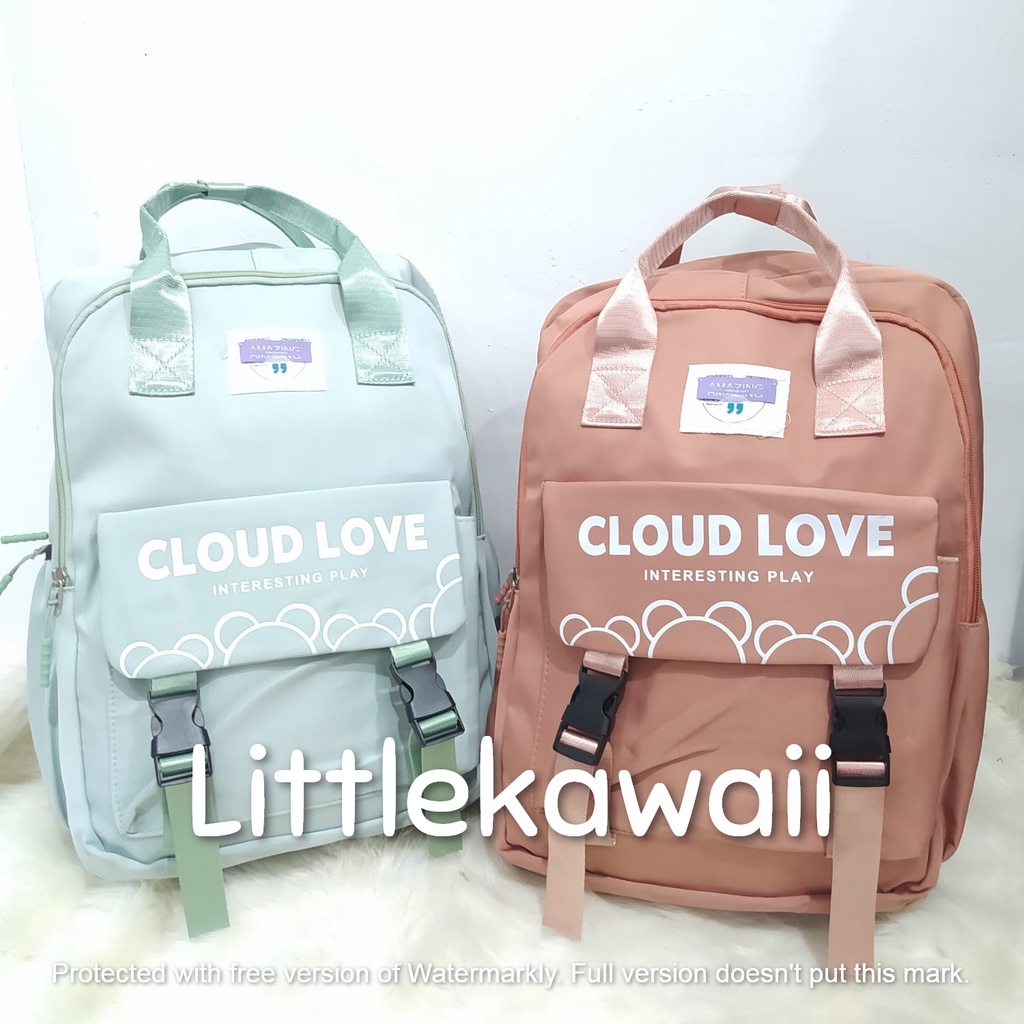 LK/Tas Ransel Laptop Backpack Parasut Tenteng Sekolah Fashion Korean Style Anak Remaja Dewasa Jaring Transparan Pin Tali Gesper Bear Cloud Import