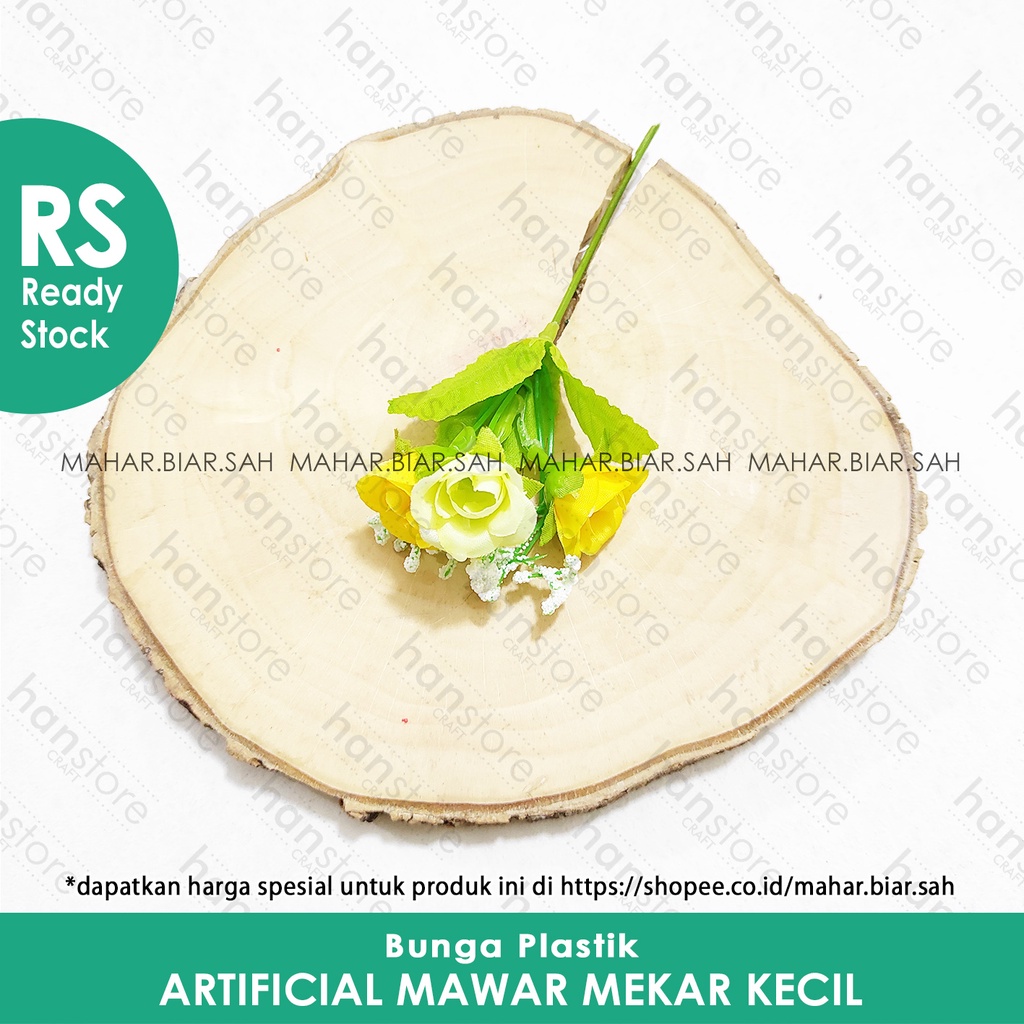 1 Pcs Bunga Artificial Mawar Mekar Kecil / bunga dekorasi mahar / bunga plastik / SHABBY / Dekorasi-Kuning