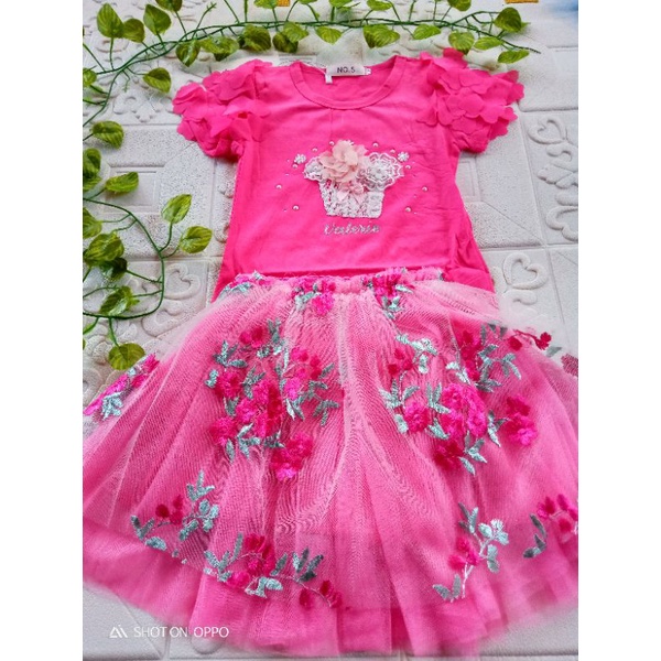 0-5TAHUN BAJU SETELAN ANAK PEREMPUAN ROK TUTU IMPORT KAOS FLOWER SETELAN ROK TUTU ANAK IMPORT PESTA