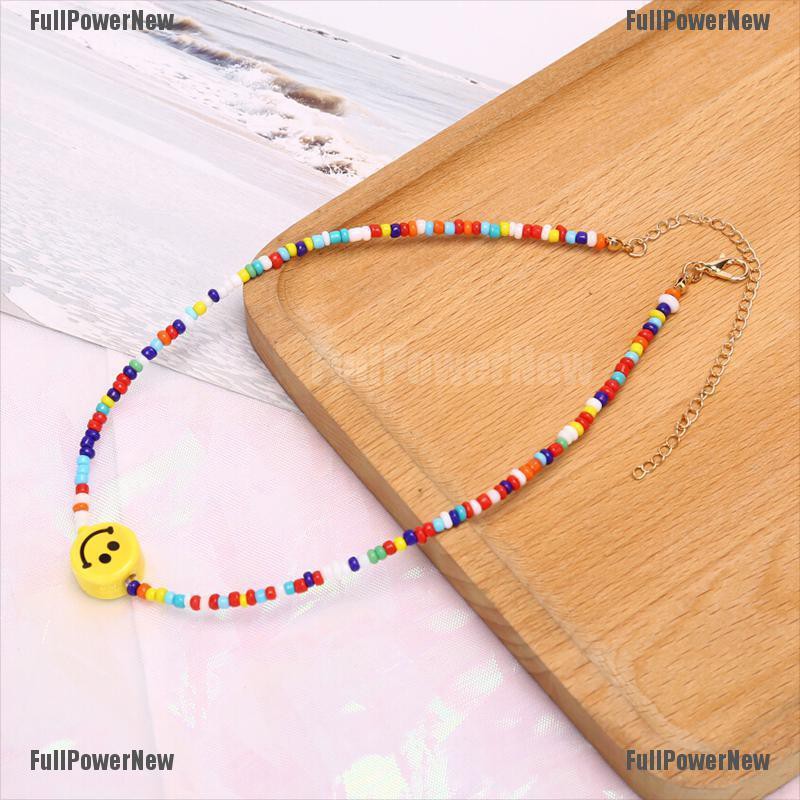 [FULLのJY] Bohemia Colorful Beads Smile Face Pendant Choker Necklace Clavicle Jewelry Gift