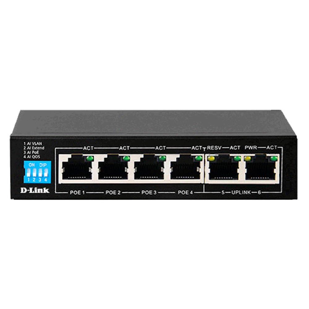 Switch D-Link DES F1006P-E 4Port PoE+2Port Uplink - DLink DES F1006P E 4 Port