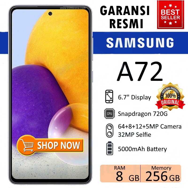 HANDPHONE SAMSUNG GALAXY A72 RAM 8/256 GB GARANSI RESMI SEIN HP SAMSUNG TERBARU HP SAMSUNG MURAH