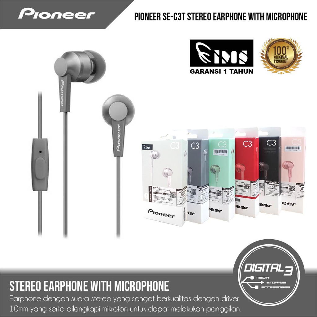 Pioneer SE-C3T C3 Earphone Headset With Mic Original IMS