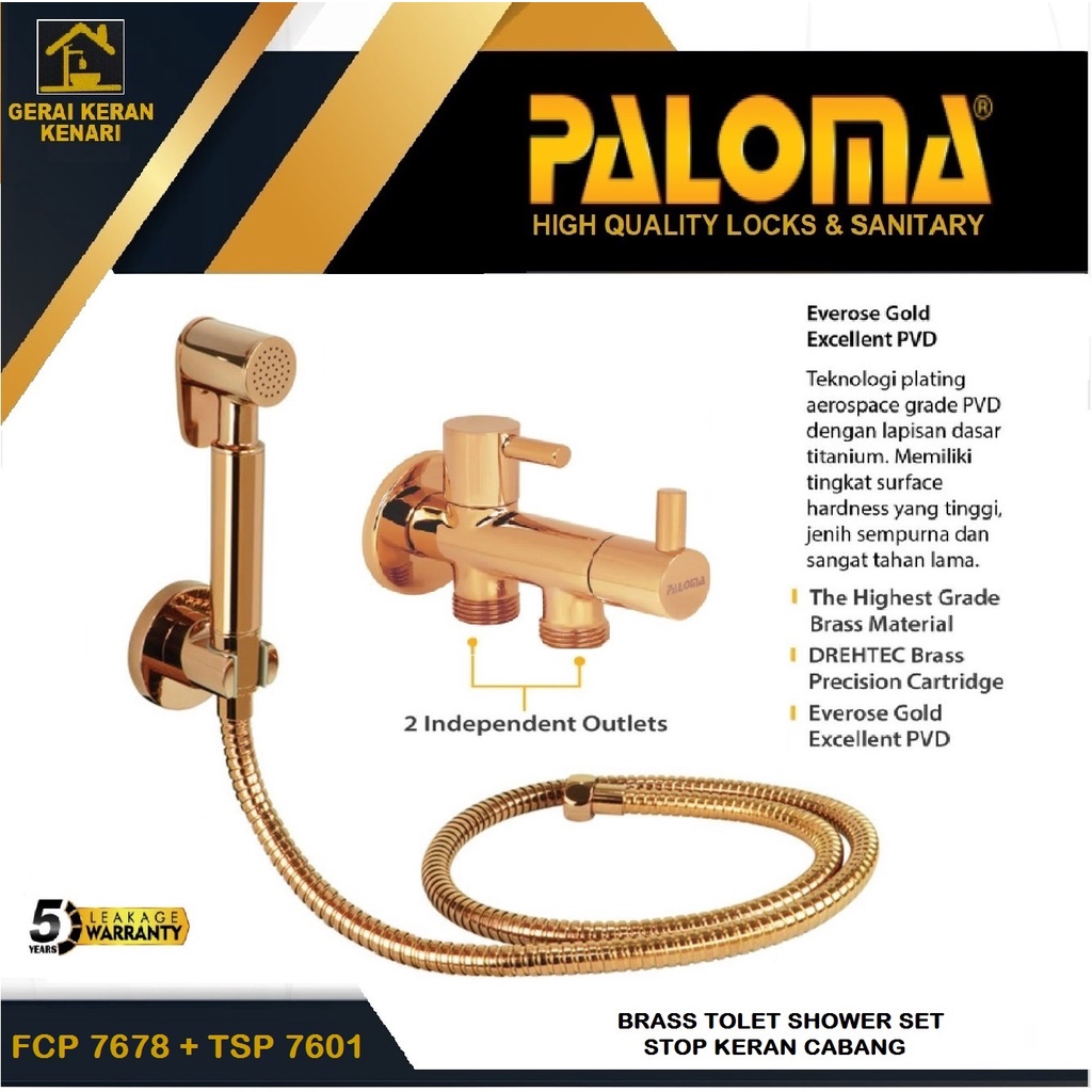 Paloma Toilet Shower Set WC bidet closet cebok TSP 7601 Stop Keran Cabang FCP 7678 Kran T  Rose Gold