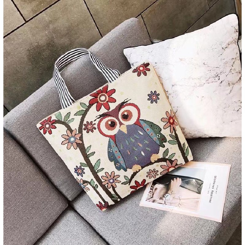 Tas Tote Bag Wanita Besar Kanvas Import/Women Tote Bag/Tas Selempang Wanita/Tas Motif Owl