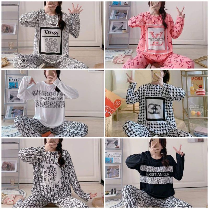 New arrival one set sleepwear top long sleeve long pant import bangkok best seller stelan baju tidur