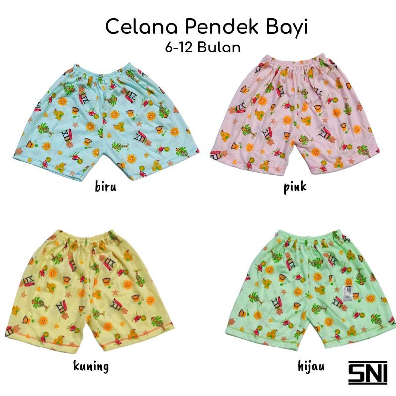 Celana Pendek Bayi SNI Motif Warna Belva Size 6-12 Bulan Bawahan Bayi Celana Harian Bayi 100% Cotton Halus