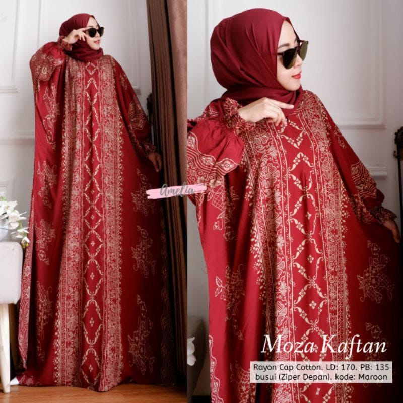 Gamis Rayon Kaftan Wanita Jumbo / Moza Kaftan Motif Sultan Size Jumbo Busui Resleting