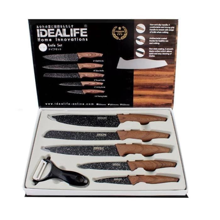 Pisau Keramik Dapur set / idealife il 161 / knife / Handle Motif KAYU