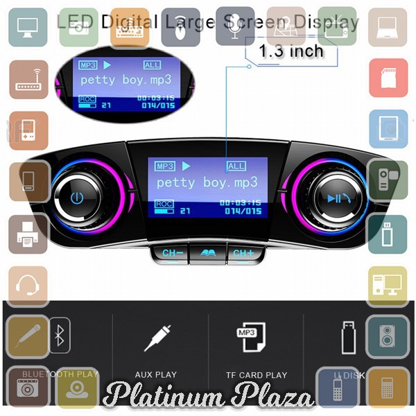 Jinserta Bluetooth Audio Receiver FM Transmitter Handsfree with USB Car Charger - BT0`1BUZ21-- Black