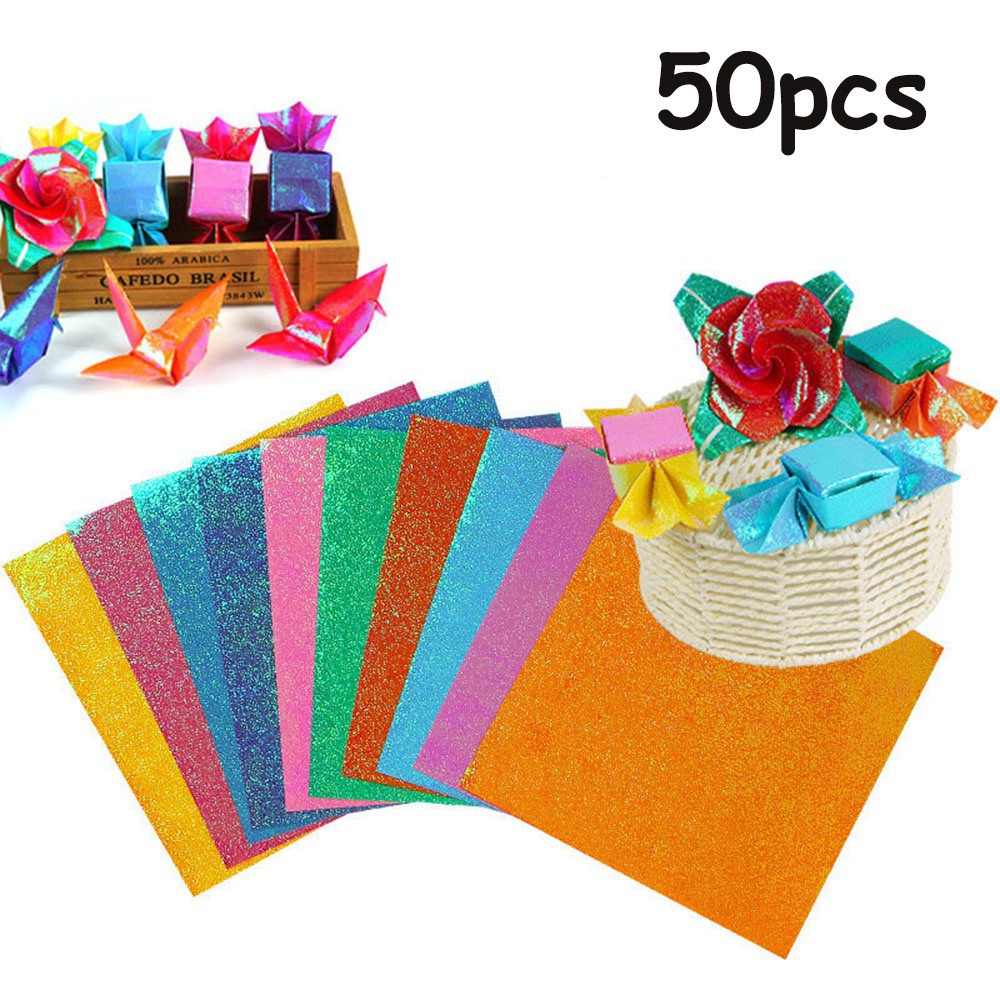 REBUY Colorful Origami Solid Color Craft Decoration Glitter Paper Beautiful DIY Square Kids Handmade Folding Scrapbooking