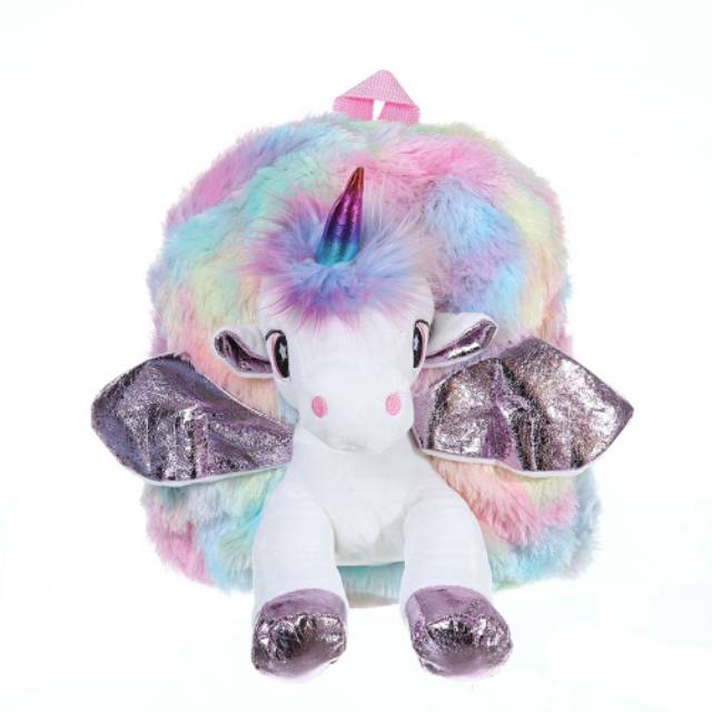 4D UNICORN FURY BAG / TAS UNICORN BULU / UNICORN BAG FLUFFY / RANSEL UNICORN IMPORT SILVER PINK