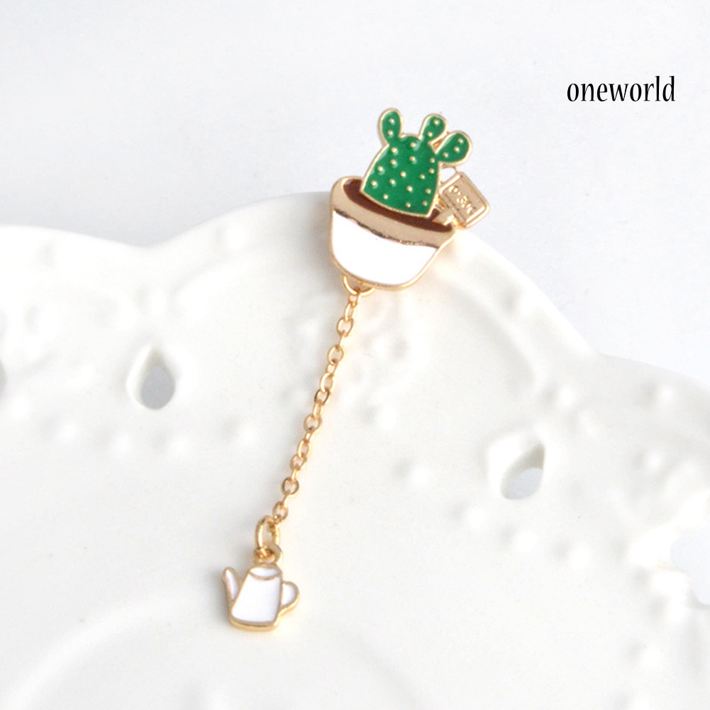 OW@ Lovely Unisex Succulent Potted Cactus Pendant Brooch Pin Badge Bag Ornament