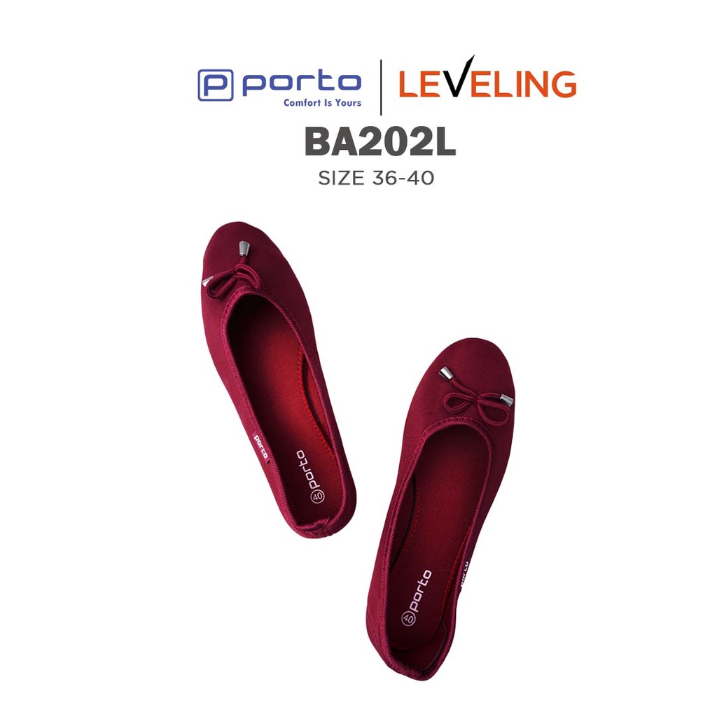 BA202L - Porto Leveling Sepatu Wanita Flatshoes Balet Kain Nyaman Empuk Simple Pita Korea Casual Original Porto Lady