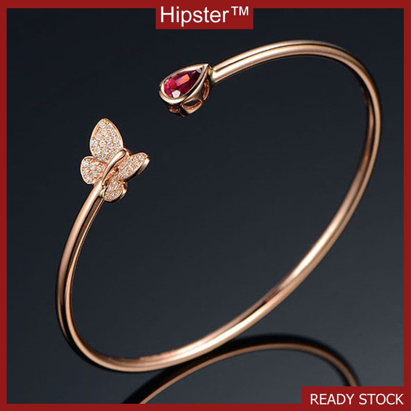 Korea fashion Style Butterfly Berlian Adjustable Gelang Ruby Aksesoris Perak