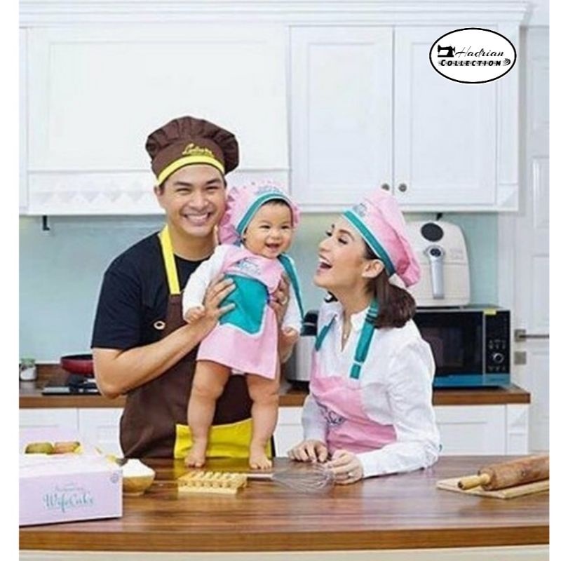 Celemek Apron Topi Koki Kombinasi Warna  - Soft pink dan Coklat ( Bisa Request Warna )