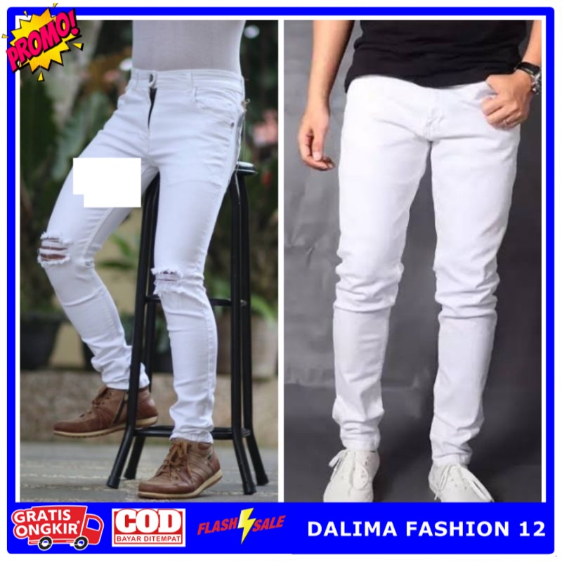 Celana jeans putih pria jumbo simple slimfit jeans premium original big size S-5XL 27-42 celana jean