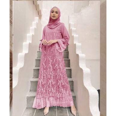 Baju Gamis Wanita Remaja Motif Bordir Mewah Terbaru 2022 Model Kekinian Edisi Pesta Lebaran Bahan Ti