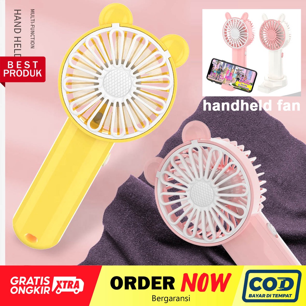 Kipas angin stand hp mini led handheld fan portable karakter colour USB cas silent mode built in battery dapat digunakan sebagai dudukan ponsel- dinno.id