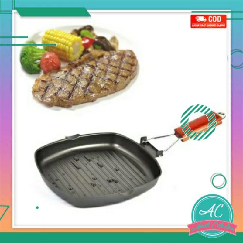 Square grill pan panci panggang bbq teflon tebal anti lengket