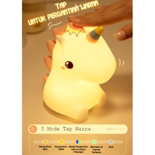Lampu Tidur Malam Silicone Unicorn Rechargeable Sensor Tap Night Light Lamp