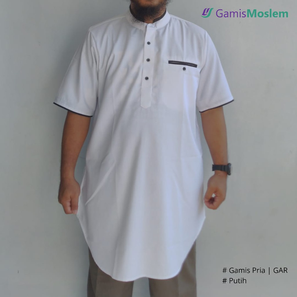 Gamis Lengan Pendek Pria Katun Toyobo - Putih