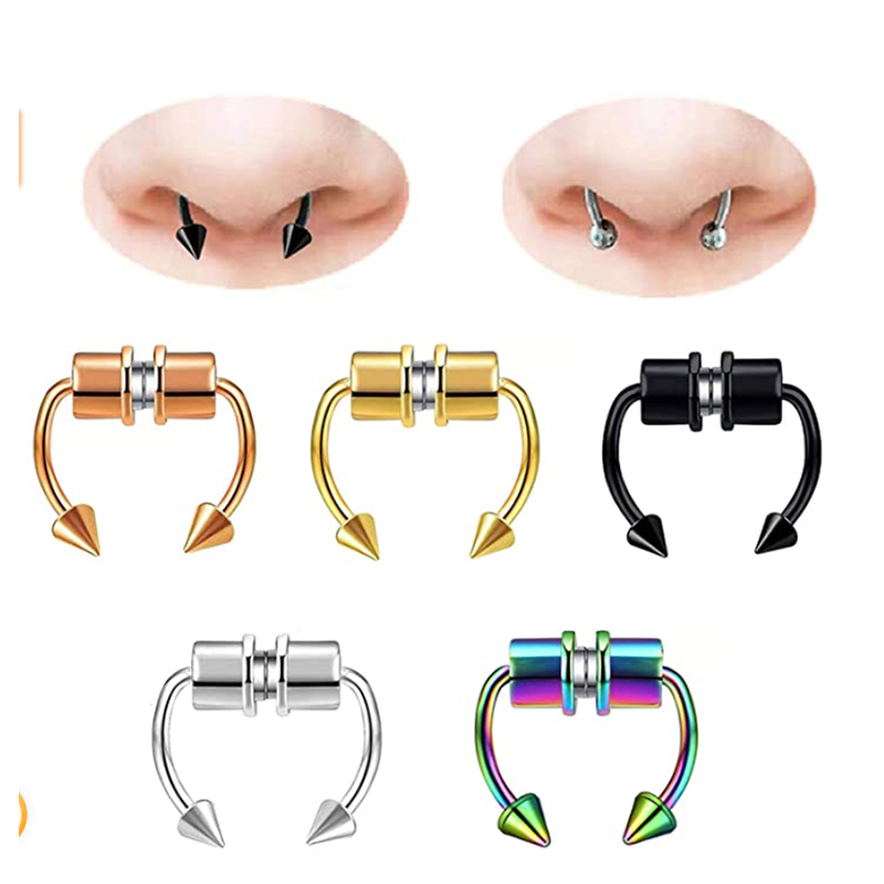 Non Piercing Fashion Stainless Steel Nose Ring Women Fake Septum Colorful Gifts Jewelry gold/silver/multicolor