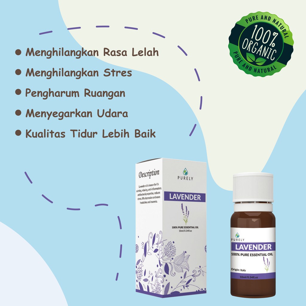 PURELY Lavender essential oil dapat digunakan oleh anak-anak dan ibu hamil, Therapeutic-Grade 10ml