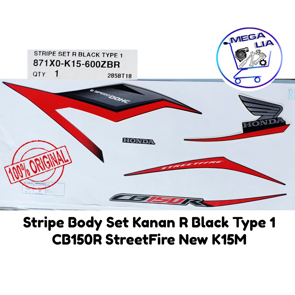 Sticker Stripe Body Set Kanan R Black Type 1 CB150 streetFire K15M 871X0K15600ZBR ORI HONDA