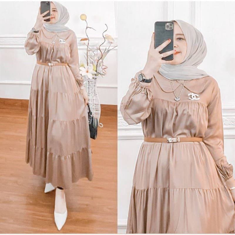 [ free bross &amp; free belt ] MARSYA DRESS BAHAN RAYON PREMIUM LEMBUT || A1 -Gamis wanita terbaru 2021 murah -Gamis wanita terbaru