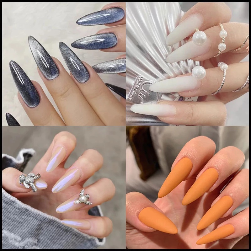 (100 / 20pcs) Kuku Palsu Akrilik Transparan 12 Ukuran Berbeda Untuk Nail Art Diy