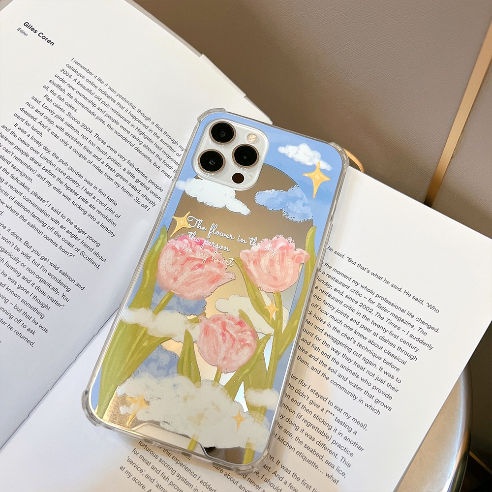 IPHONE Ins Phone Cover Blooming Tulip Mirror Case Untuk Iphone7 8 PLUS X XR XS 11 12 13 14 MINI PRO MAX SE 2020 Pelindung Tahan Guncangan