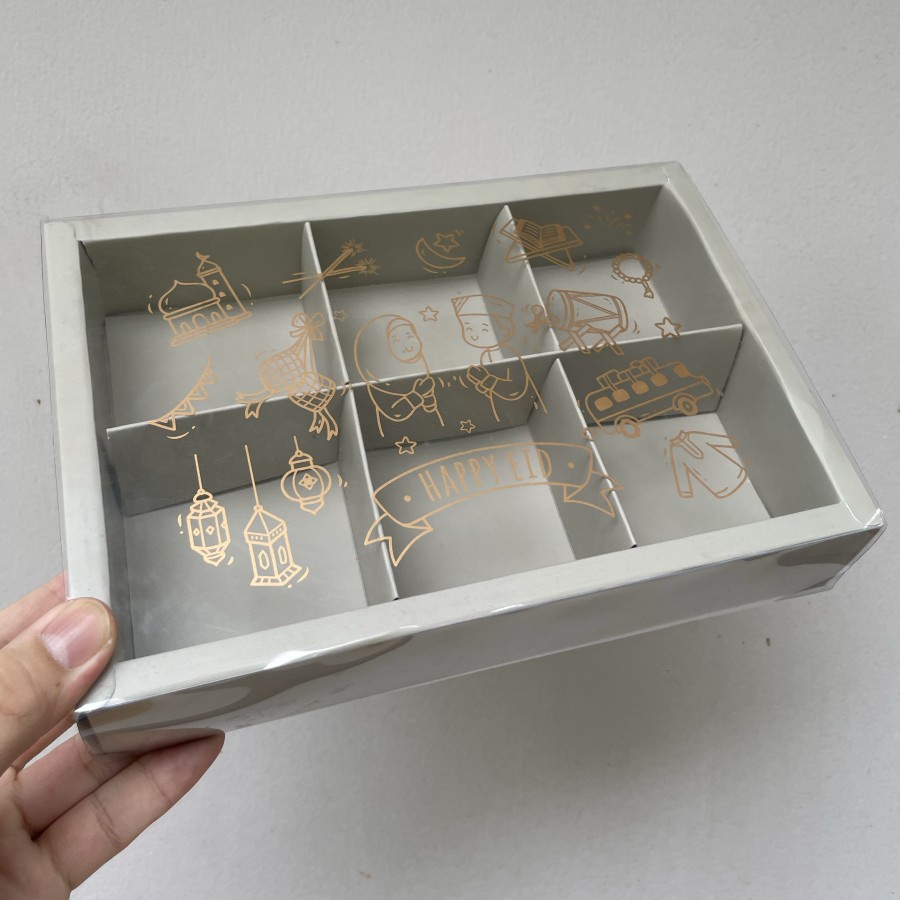 

5 Pcs Box Cake Mika idul Fitri Kotak Kemasan Dus Kue Eggtart Sekat 6 Abu Packaging Hampers Lebaran Mubarak