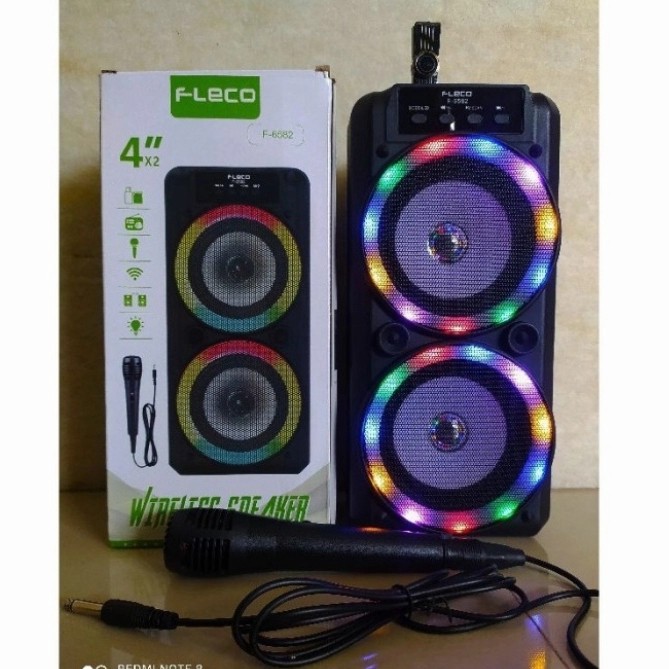 New Speaker Bluetooth Karaoke FLECO F-6582 bonus microphone