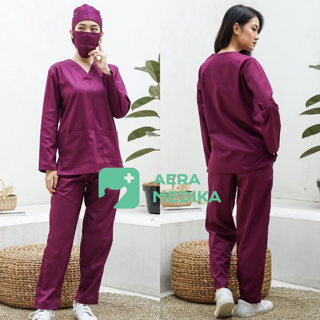 SCRUB/ BAJU JAGA / OKA Lengan Panjang AERA MEDIKA-Wine