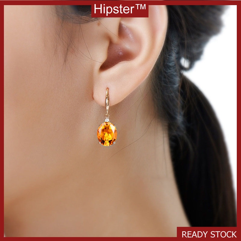 New Fashionable Golden Oval Citrine Stud Earrings