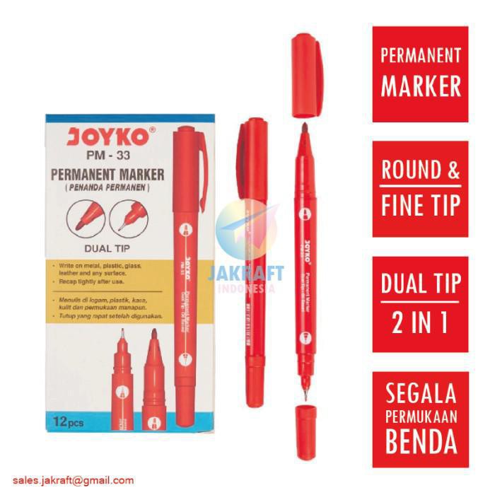 

Spidol Permanen Merah JOYKO 2 in 1 Red Permanent Marker PM33 JQZ514