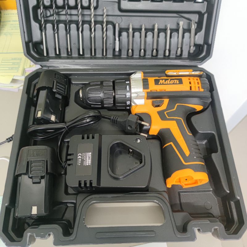 Mesin Bor Baterai Cordless Drill MDON 12v Set Mata Bor 12TS / JLD 12s