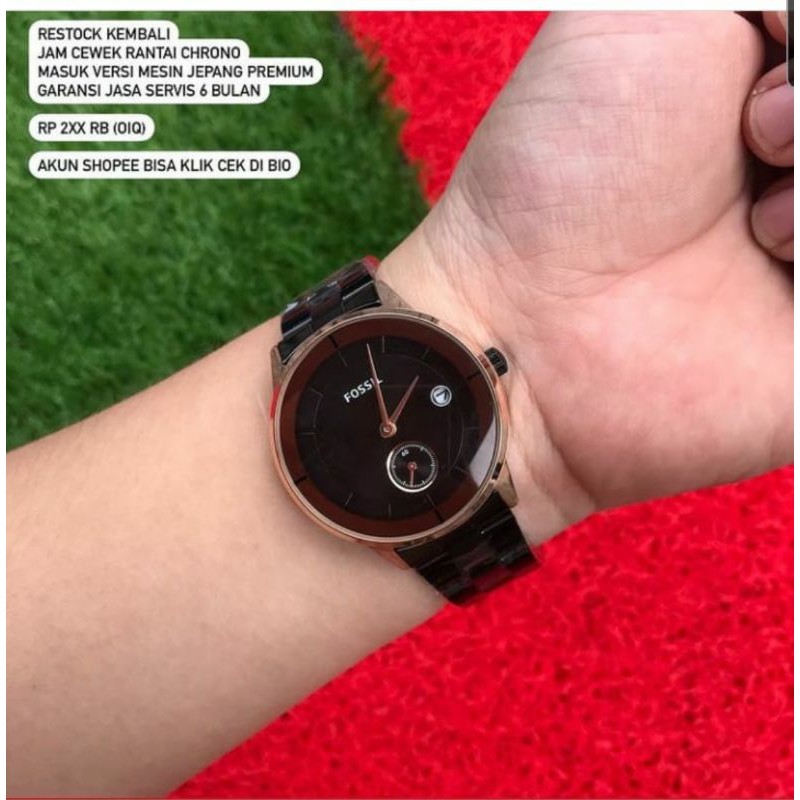 jam cewek rantai hitam ring gold